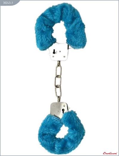 Металлические наручники с голубым мехом - фото, цены